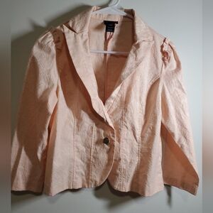 Y2k Style Flirtatious Peachy Pink Ruffle Metallic Blazer